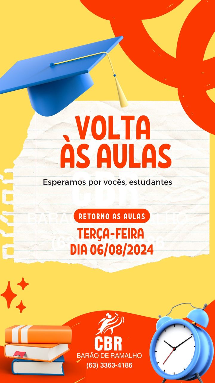 É hora de voltar às aulas no CBR Barão de Ramalho! Estamos ansiosos para receber todos os nossos alunos na terça-feira 6/08/2024! Preparem-se para mais um semestre de muito aprendizado e crescimento! Nos vemos amanhã!